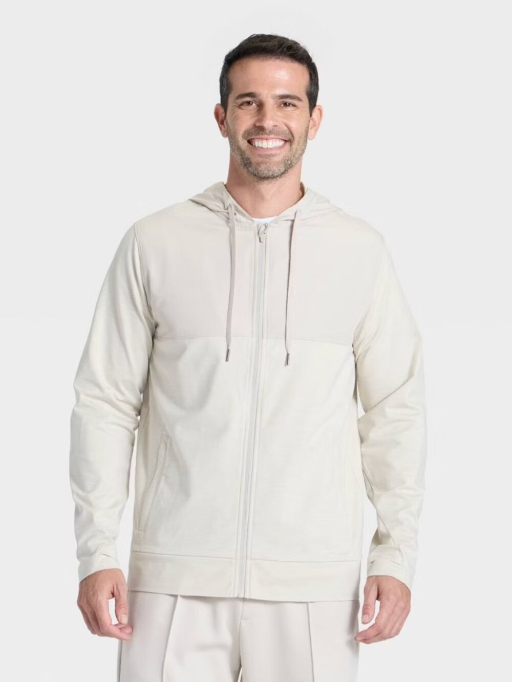 Men's Soft Stretch Full Zip Hooded Jacket- All In Motion™ Cream $40 at Target 3X